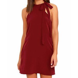 Lulu's wine red Mon Cheri tie high neck dress S